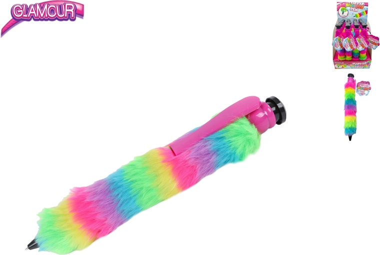 Bolígrafo jumbo Glamour con superficie peluda arcoíris