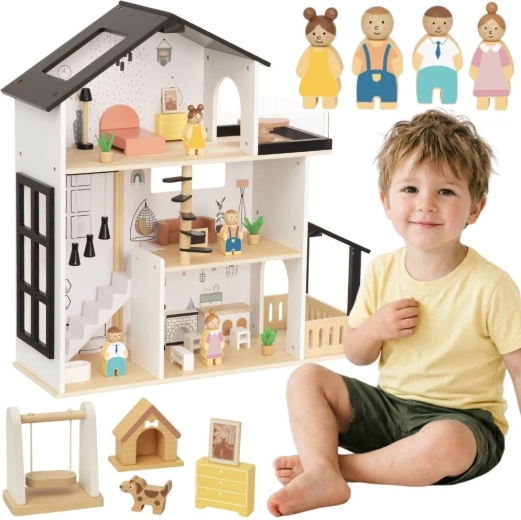 Tooky Toy residencia de madera para muñecas con accesorios (31 piezas)