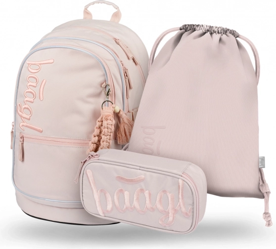 Set escolar Baagl Core Creamy: mochila, estuche y bolsa