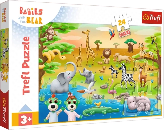 Puzzle Trefl Maxi de 24 piezas – BOBAŠKI A MEDVÍDEK con animalitos