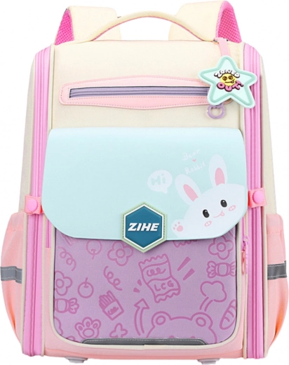 Mochila escolar pastel con conejito y correa de pecho 21L
