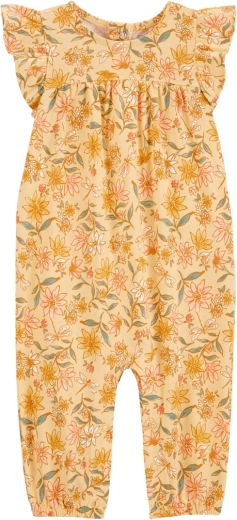 Mono sin pies con manga corta amarillo floral para niña