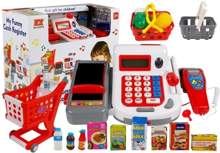 Caja registradora infantil con escáner y carrito de compra