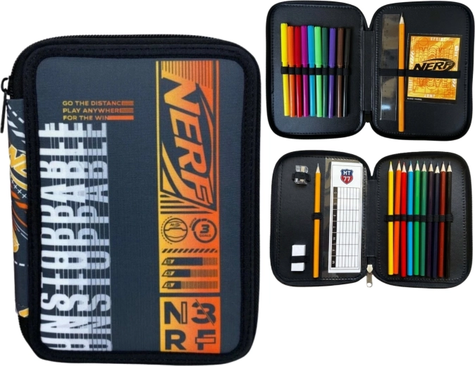Estuche escolar de dos pisos con equipamiento Nerf Unstoppable