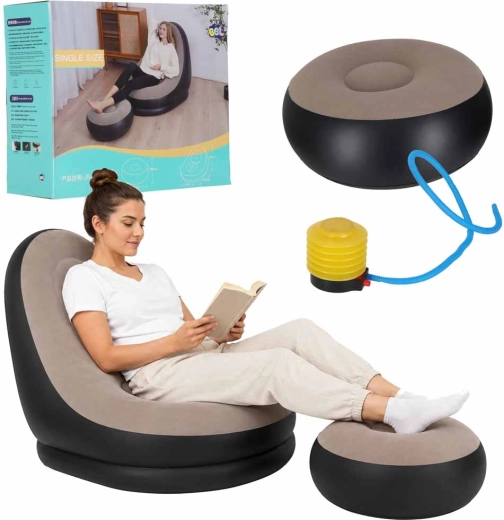 Sillón hinchable de relax con reposapiés y bomba de pie