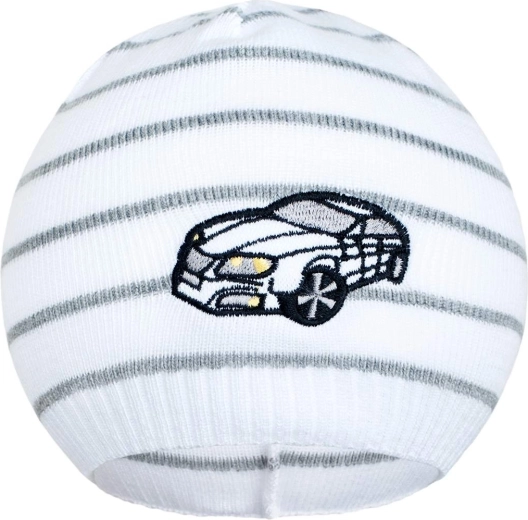Gorrito de primavera New Baby con cochecito, blanco/gris oscuro