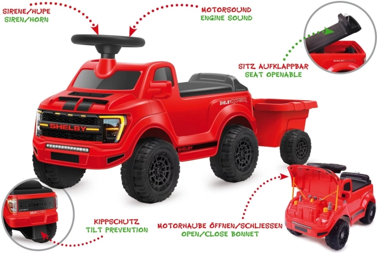 Correpasillos JAMARA Shelby Ford F-150 Raptor con remolque rojo