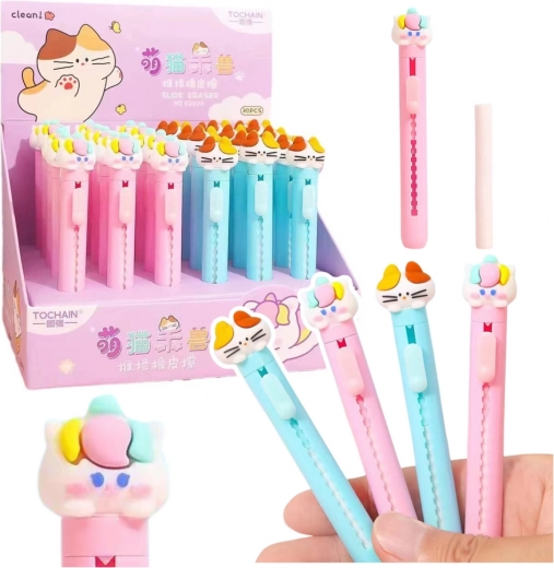 Goma de borrar retráctil con figura de gato – azul o rosa