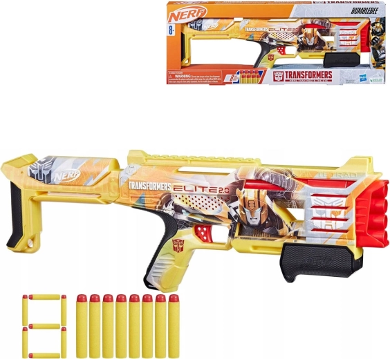 Hasbro Nerf Transformers Bumblebee bláster con 8 dardos Elite
