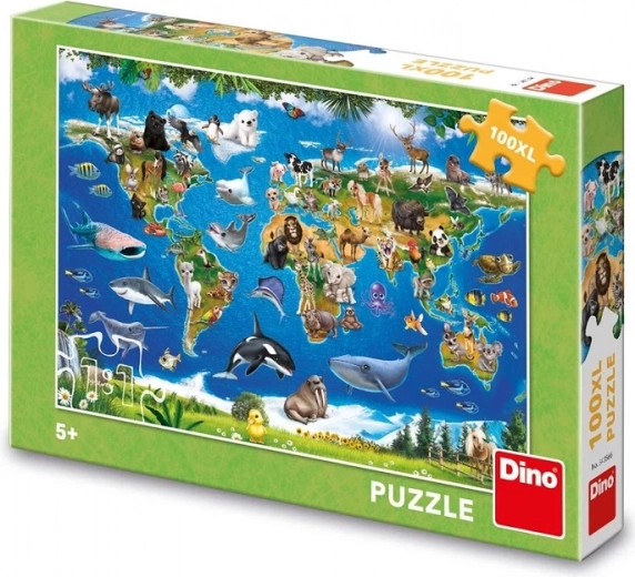 Puzzle Dino mapa de animales – 100 piezas XL