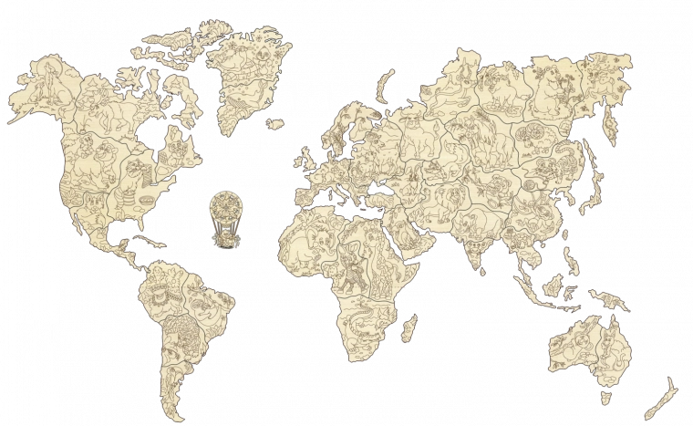 Mapa del mundo 3D de animales de madera, tamaño M