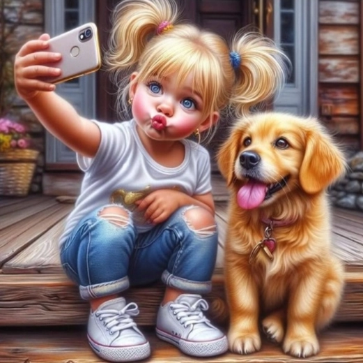 Pintura de diamantes Selfie con perrito 30x40 cm