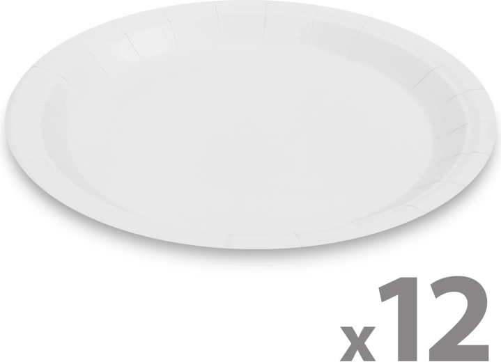 Set de platos de papel blancos de 23 cm, 12 unidades