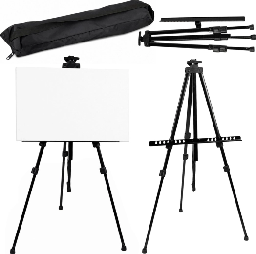 Caballete de pintura metálico para plein air (sztaluga), trípode con funda, negro 158 cm