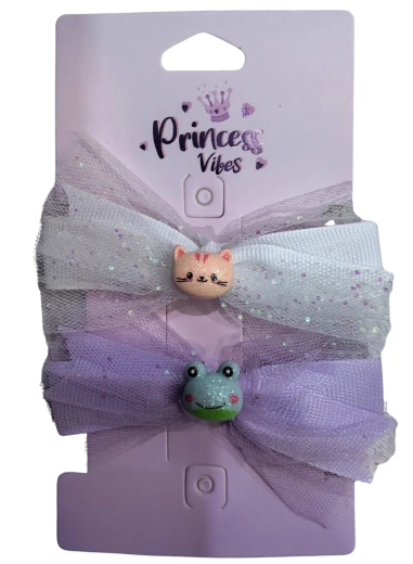 PINK horquillas de tul con gatita y ranita - 2 uds