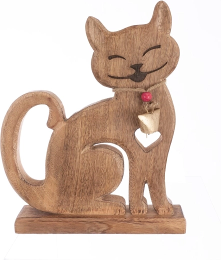 Decoración de madera Gato mango con cascabel
