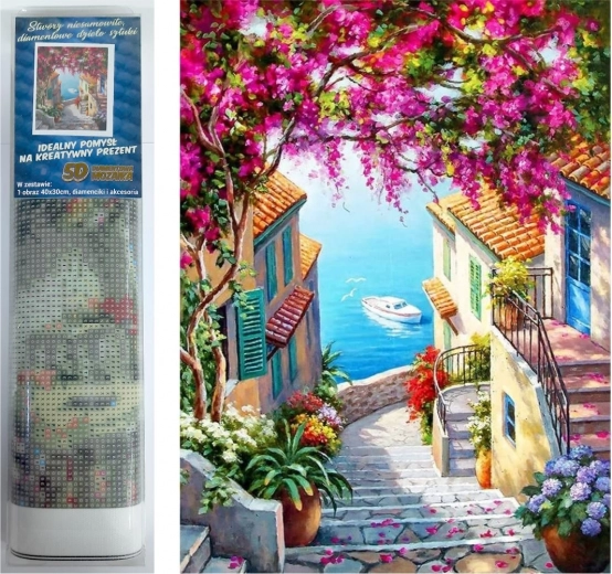 Pintura de diamantes Escaleras sobre el mar 30 × 40 cm