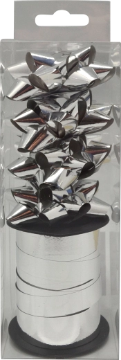 Set de lazos plateados para regalo con cinta de 10 m, 4 uds.