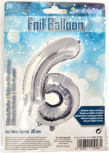 Globo de foil número 6 plateado 80 cm