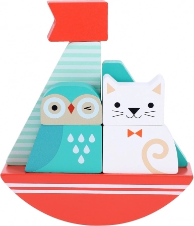 Juguete de madera para apilar Búho y Gatito