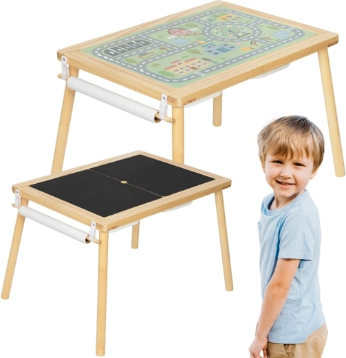 Mesa creativa de madera 4en1 con pizarra, mapa de la ciudad y soporte para rollo de papel WOOPIE GREEN
