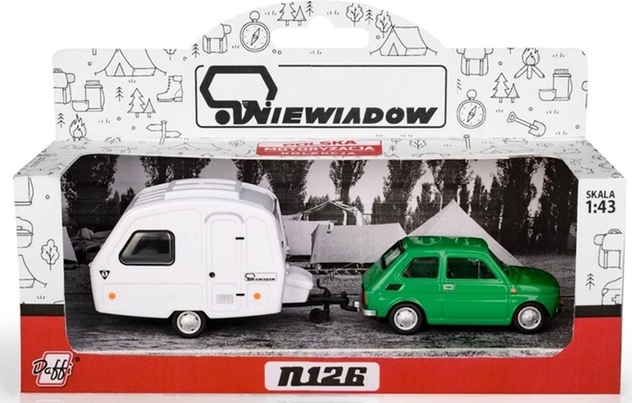 Fiat 126p con caravana Niewiadów N-126, verde