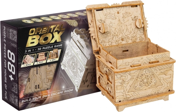Rompecabezas mecánico de madera ESCAPEWELT ORBITAL BOX – kit de construcción 3D
