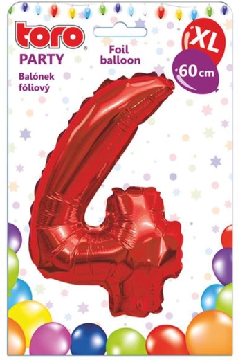 Globo de foil con forma de número 4, 60 cm, rojo