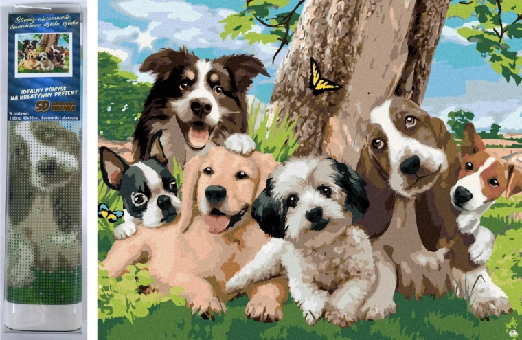 Pintura con diamantes alegre panda de perros 30 × 40 cm