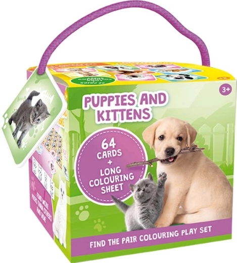 Pexeso de viaje con láminas para colorear de cachorros y gatitos