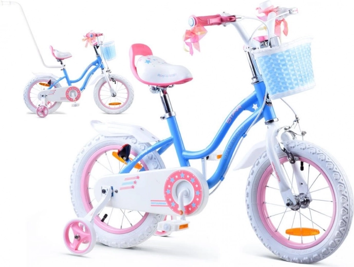 Bicicleta infantil RoyalBaby Star Girl de 14 pulgadas con cesta y ruedines laterales – Azul