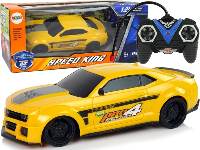 Coche deportivo RC 1:24 amarillo con cristales tintados