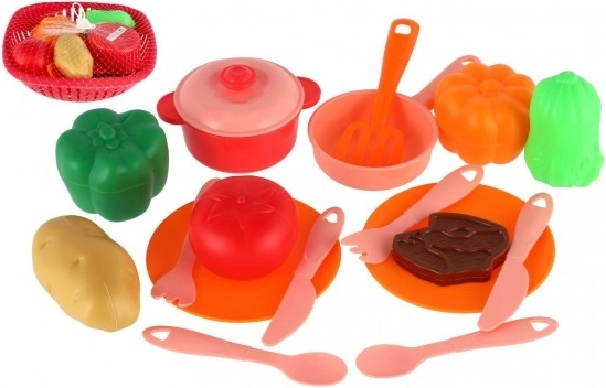 Juego de vajilla infantil en cestita con accesorios