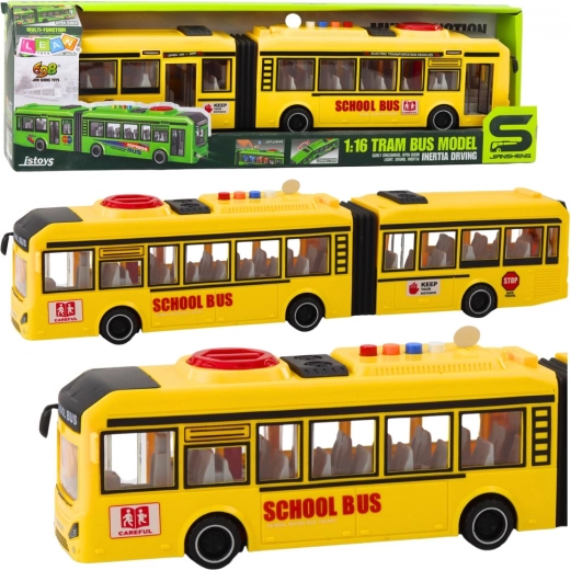 Autobús escolar articulado 1:16 con luces, sonidos y puertas abatibles