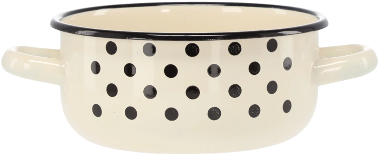 Cazo esmaltado con dos asas 1,5 l, 16 cm, blanco con lunares