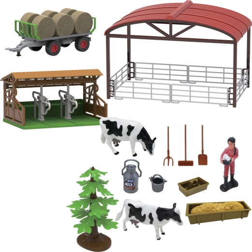 Set de juego de granja con tractor y remolque con luces y sonidos, 16 piezas