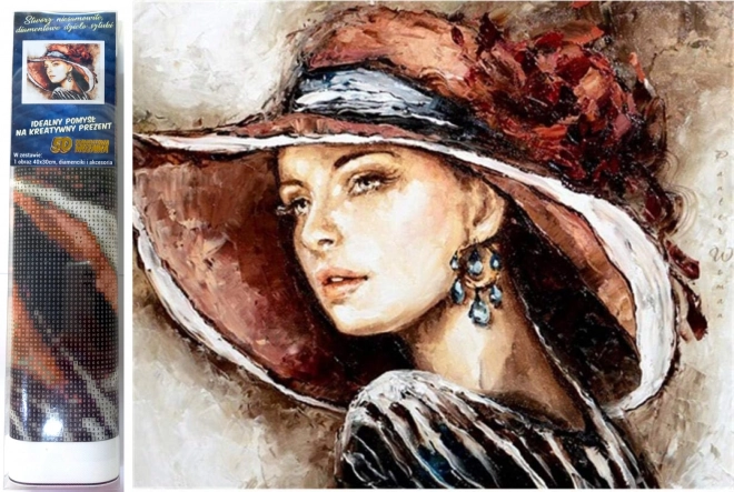 Pintura de diamantes Dama con sombrero 30x40 cm
