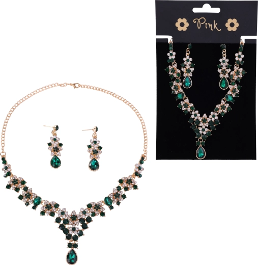 Set rosa de collar y pendientes Emerald Queen