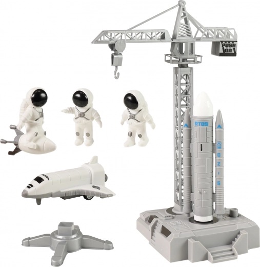 Set espacial con grúa y plataforma de lanzamiento