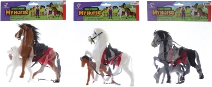 Caballo con potrillo – set de figuras, 3 tipos, 20 cm
