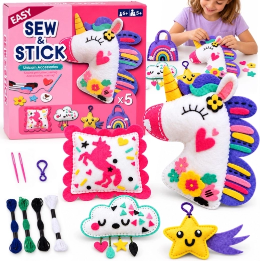 Kit creativo de costura y pegado de fieltro Unicornio – 5 decoraciones