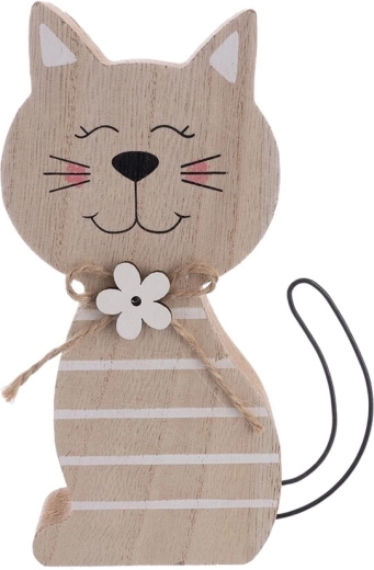 Decoración de madera Gato beige 15 cm