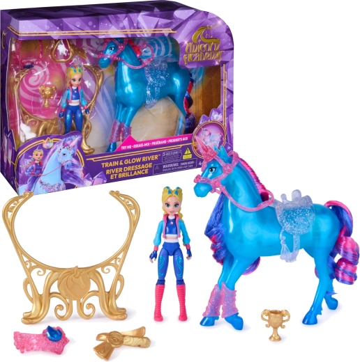 Unicorn Academy Isabel y River – unicornio luminoso con muñeca y accesorios