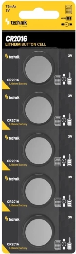 Pila de botón de litio Technik Platinum CR2016 3 V, paquete de 5 uds.