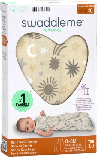 Saco de dormir de algodón SwaddleMe™ Celestial Dance 1 TOG, 0-3 meses