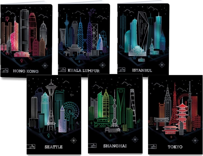 Cuaderno escolar A4 Premium Metallic con motivo de ciudades