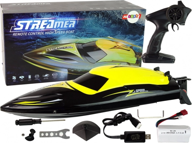 Lancha motora RC 2,4 GHz amarilla 35 km/h