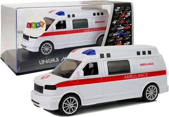Coche ambulancia de retroceso con luces y sirena