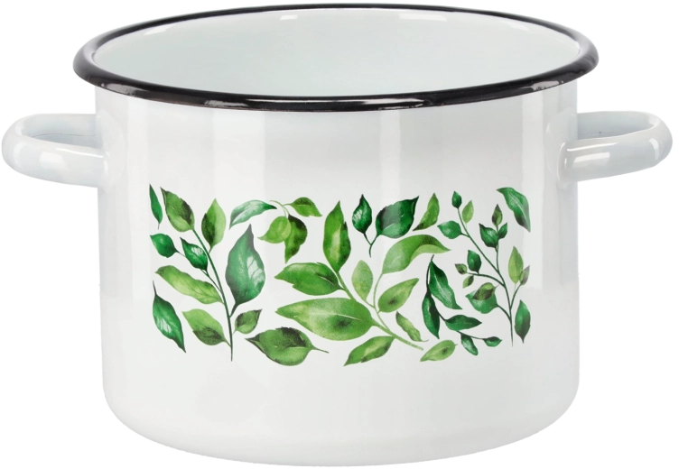 Olla esmaltada 4,5 l, 20 cm, blanca con motivo Fikus