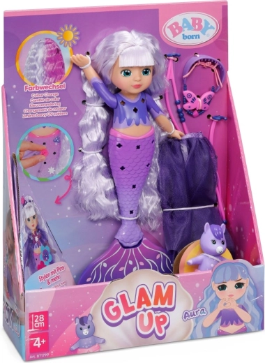 BABY born sirena Aura Glam Up con cabello que cambia de color